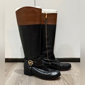 Michael Kors Riding Tall Knee High Black Brown Boots - Size 8